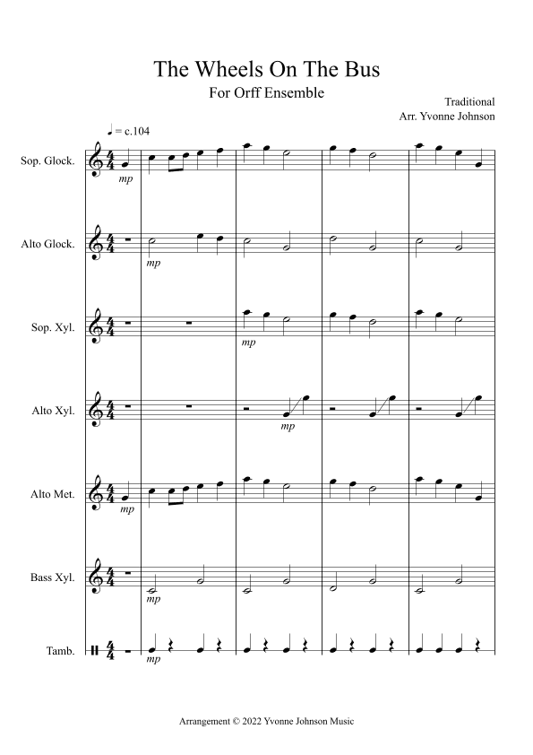 The Wheels On The Bus - For Orff Ensemble (arr. Yvonne Johnson)