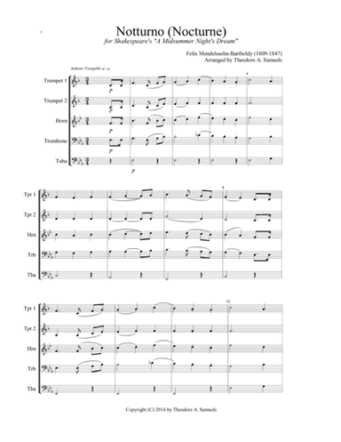 Notturno (Nocturne) for Shakespeare's "A Midsummer Night's Dream" (brass quintet) (arr. Theodore A. Samuels)