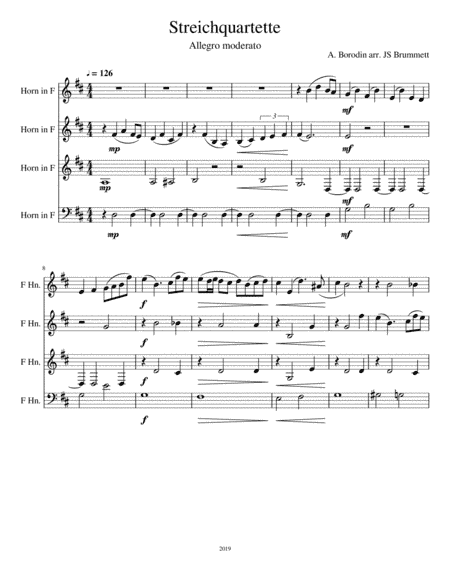 Borodin Streichquartette for four horns (arr. Jennifer Brummett)