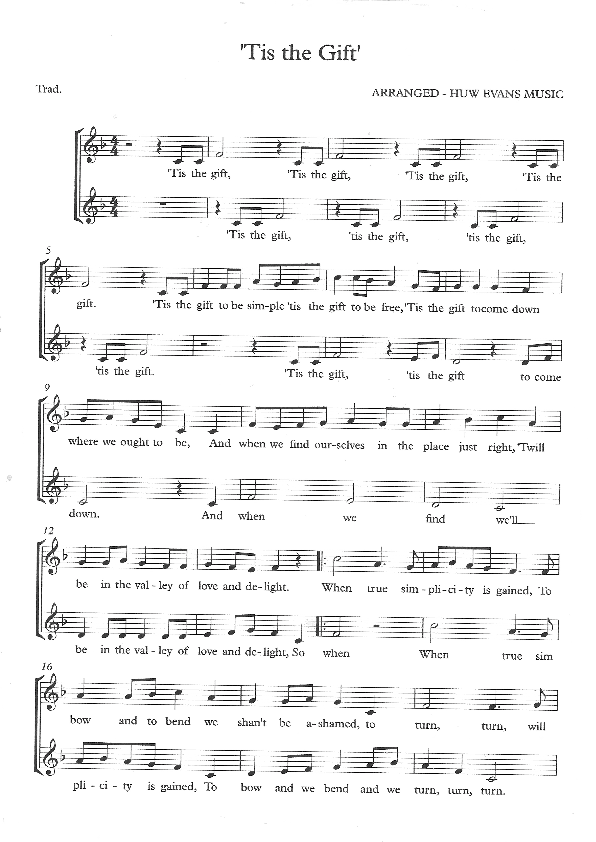 'TIS THE GIFT TO BE SIMPLE (arr. HUW EVANS MUSIC)