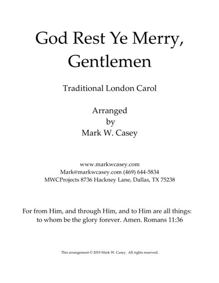 God Rest Ye Merry Gentlemen (arr. Mark W. Casey)