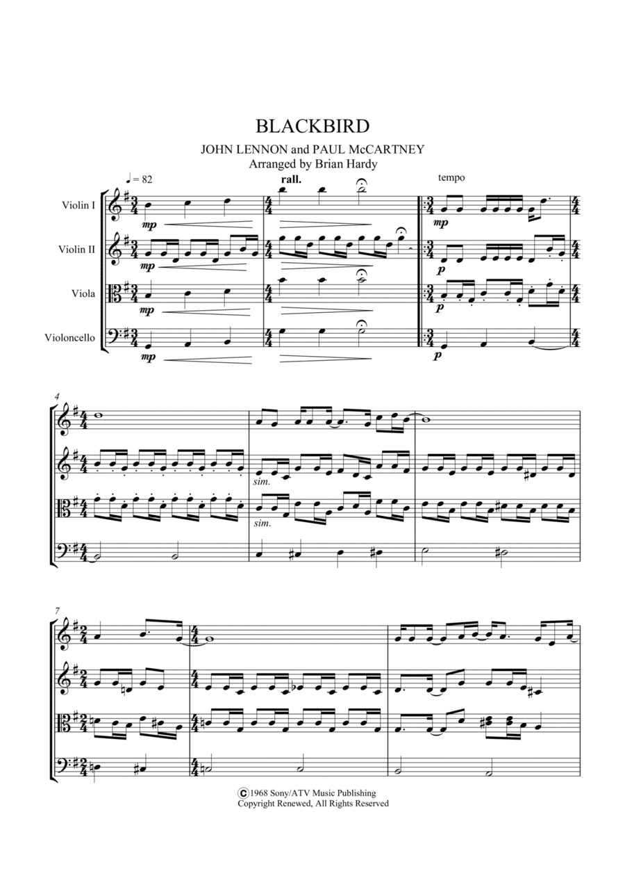 Blackbird (arr. Brian Hardy, Bacchus Quartet)