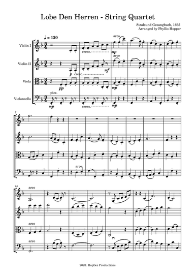 Lobe Den Herren - String Quartet (arr. Phyllis Hopper)