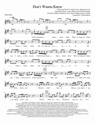 Don't Wanna Know (arr. JNguyenSheets)