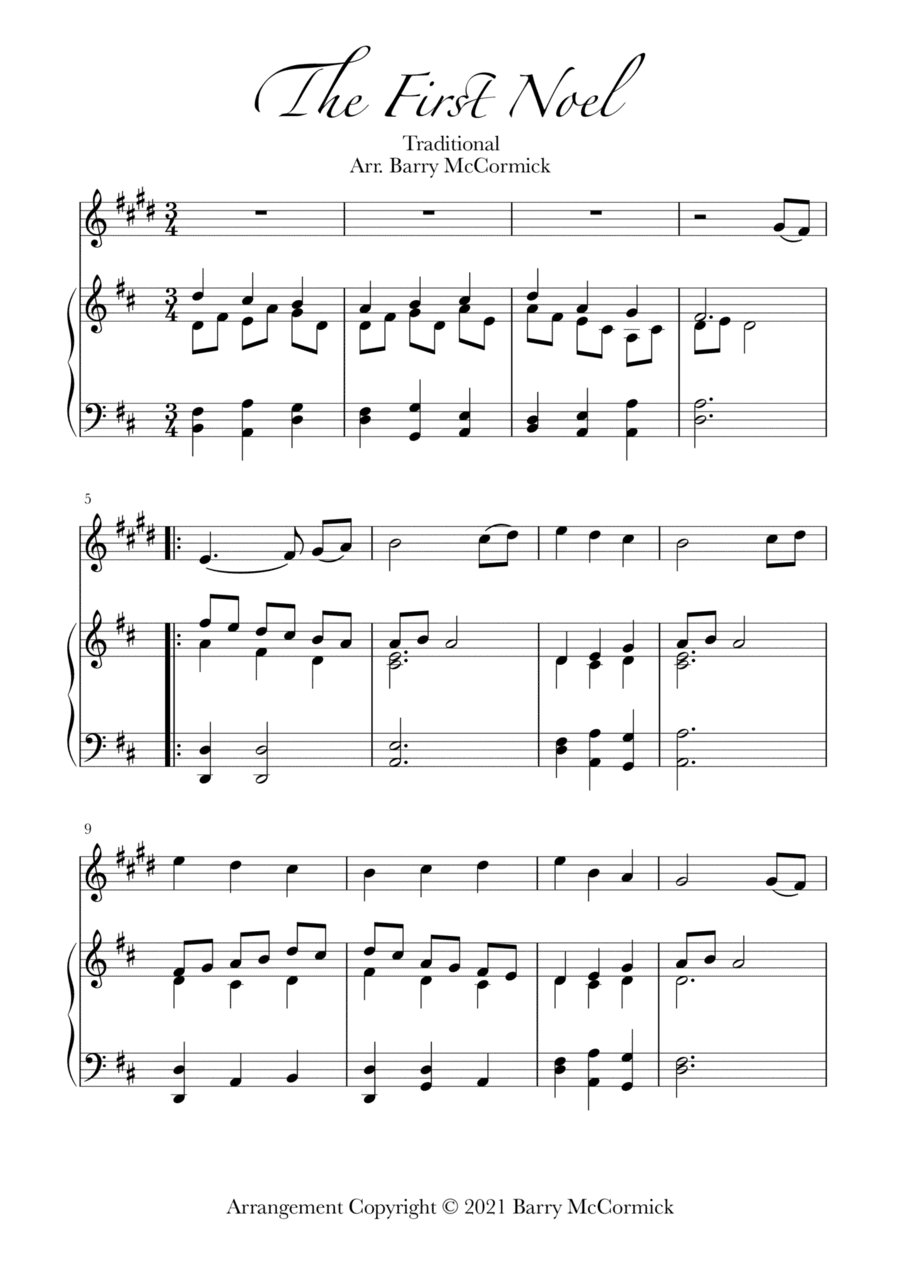 The First Noel | Christmas Carol for instruments in Bb with Piano Accompaniment (arr. Barry McCormick)