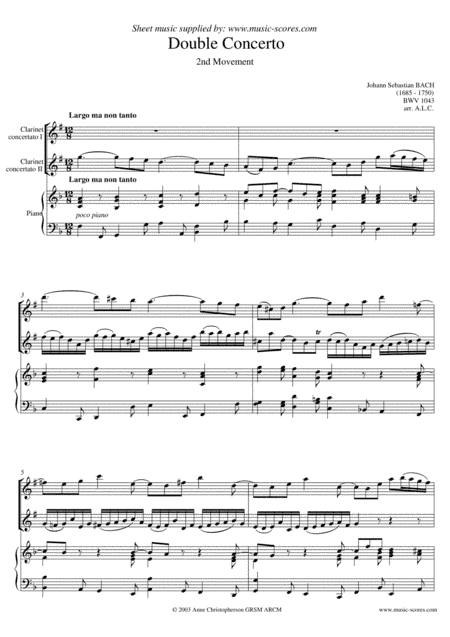 Double Concerto 2nd Movement - 2 Clarinets & Piano (arr. Anne L Christopherson GRSM ARCM)
