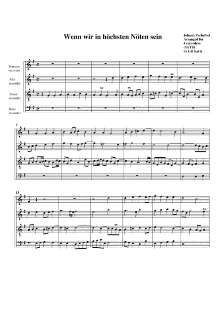 Wenn wir in hoechsten Noeten sein (arrangement for 4 recorders) (arr. Gil Garty)