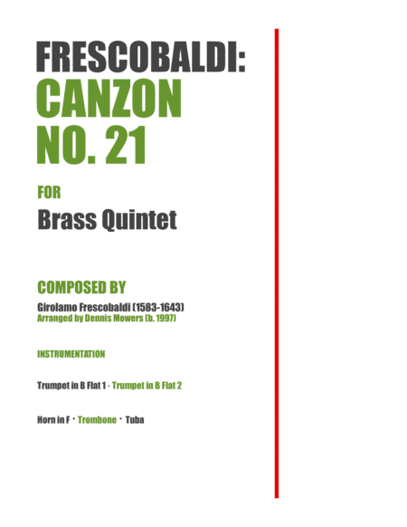 "Canzon No. 21" for Brass Quintet - Girolamo Frescobaldi (arr. Dennis S. Mowers)