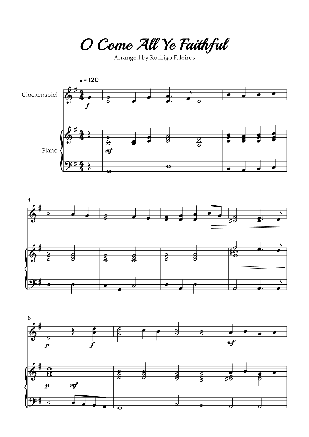 O Come All Ye Faithful (for glockenspiel and piano accompaniment) (arr. Rodrigo Faleiros)