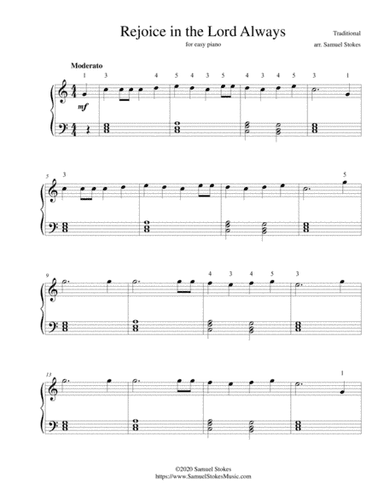 Rejoice in the Lord Always - for easy piano (arr. Samuel Stokes)