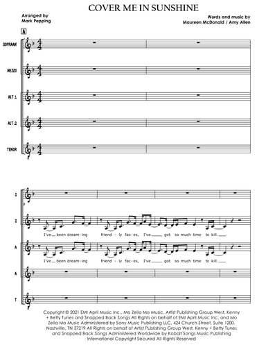 Cover Me In Sunshine (arr. Mark Pepping)