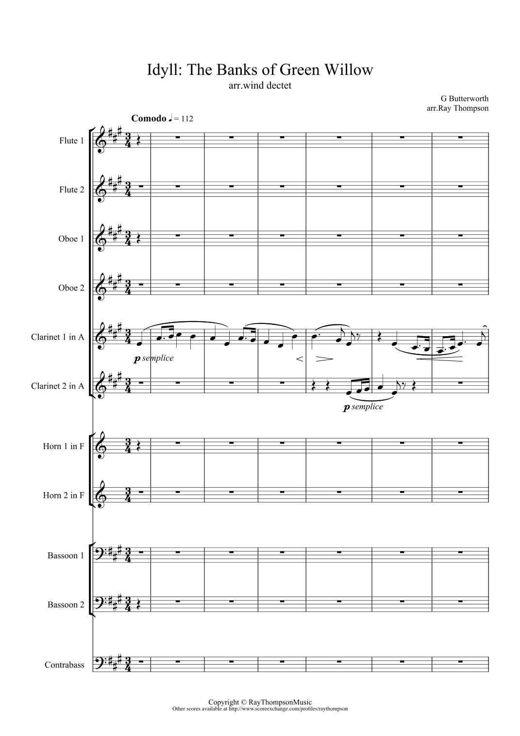George Butterworth: Idyll: The Banks of Green Willow - symphonic wind/bass (arr. Ray Thompson)