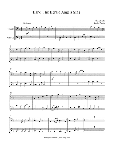 Hark! The Herald Angels Sing (bass C instrument duet, parts only) (arr. Sandra Zylstra)