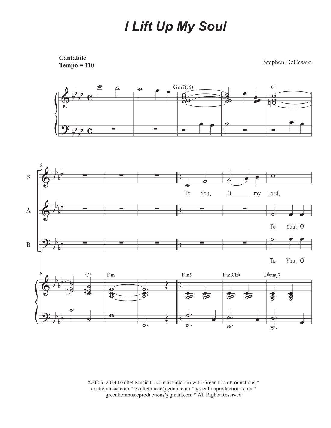 I Lift Up My Soul (Vocal Trio - (SAB)