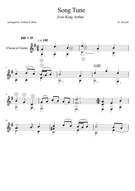 Song Tune for Guitar from King Arthur (arr. Joshua Jun S. Kim)