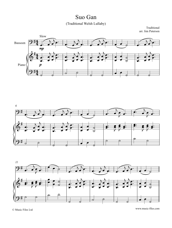 Suo Gân - Welsh Lullaby (bassoon and piano) (arr. Jim Paterson)