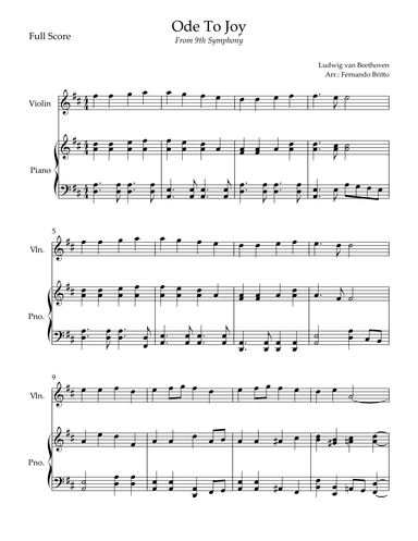 Ode To Joy Theme (from Beethoven's 9th Symphony) for Violin Solo and Piano Accompaniment (arr. Fernando Britto)