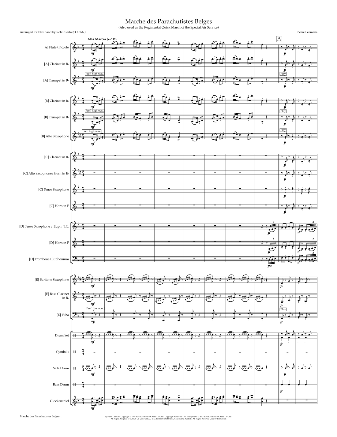 March Of The Belgian Paratroops (marche Des Parachutistes Belges) (arr. Rob Cuesta (SOCAN))