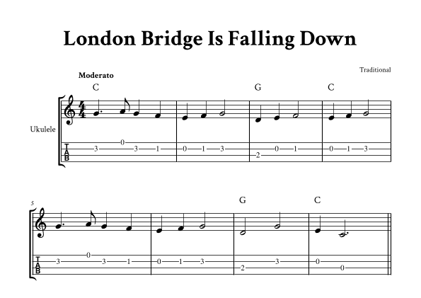 London Bridge Is Falling Down - For Ukulele (C Major - with TAB and Chords) (arr. Yuri Noronha)