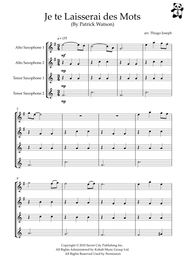 Je Te Laisserai Des Mots (arr. Thiago Joseph)