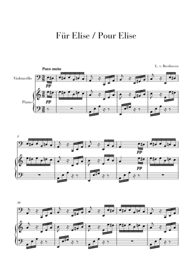 Pour Elise (Für Elise) for Cello and Piano (arr. Cadenza Editions)
