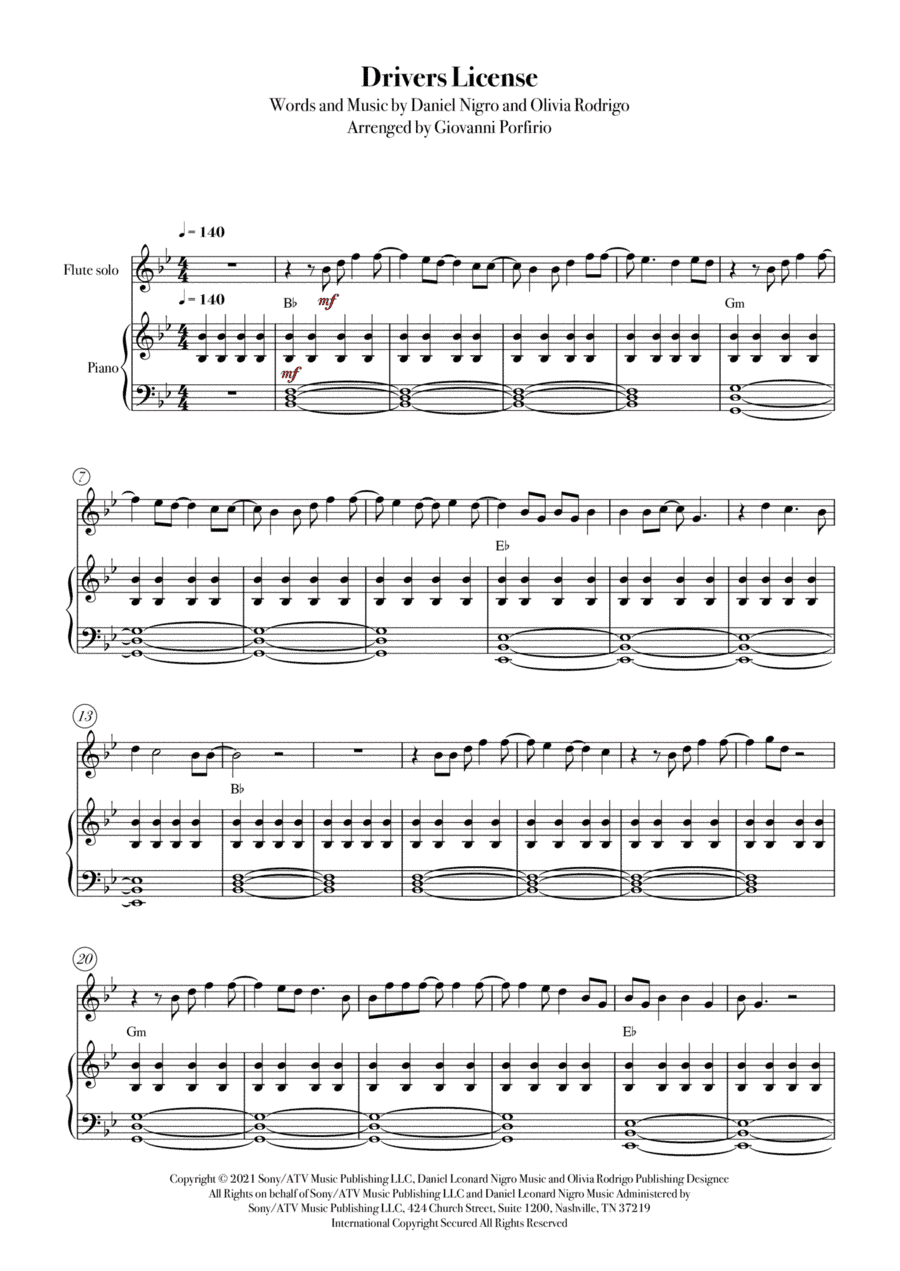 Drivers License (arr. Giovanni Porfirio)