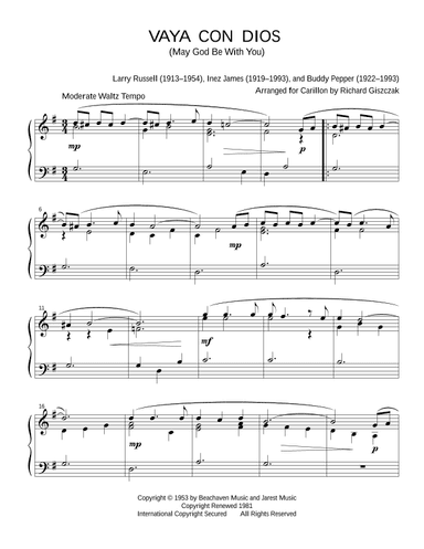 Vaya Con Dios (may God Be With You) (arr. Richard Giszczak)