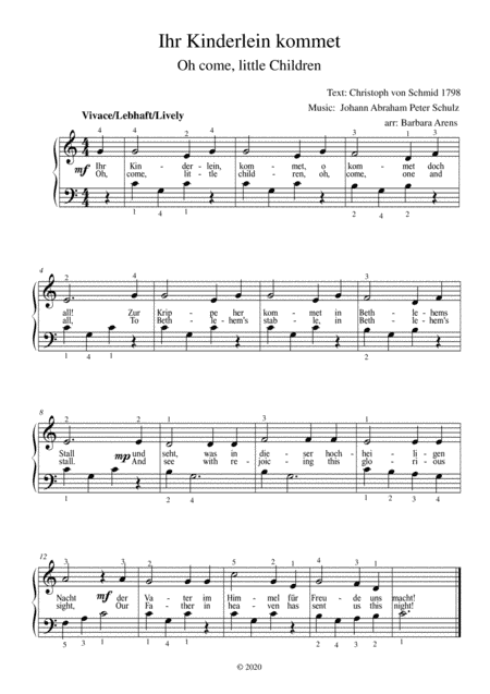 Ihr Kinderlein Kommet (Oh come, Little Children) Easy piano (arr. Barbara Arens)