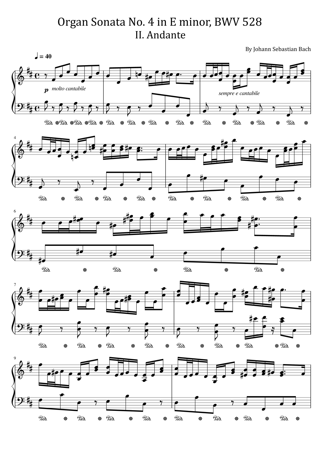 Bach,Organ Sonata No. 4 in E minor,BWV 528 II. Andante - For Piano Solo (arr. poon)