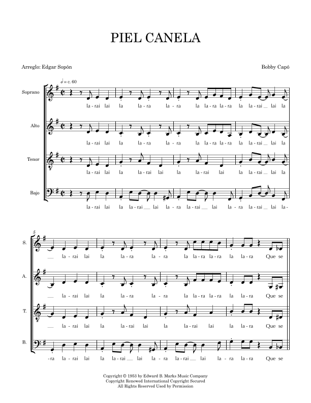Piel Canela (arr. Edgar Sopón)