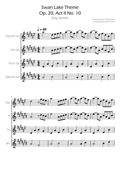 Swan Lake (theme) - Tchaikovsky - Sax Quartet (arr. Ygor Nunes)