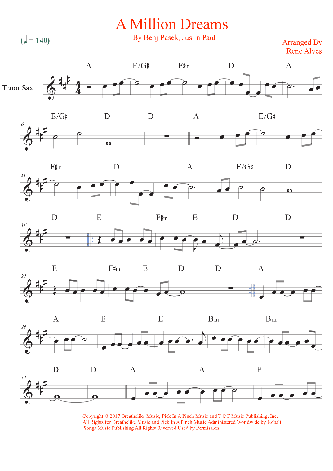 A Million Dreams (arr. Rene Alves)