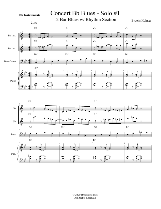 Concert Bb Blues Solo #1 - 12 Bar Blues w/ Rhythm Section - Bb Instruments
