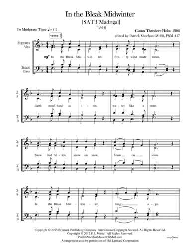 In the Bleak Midwinter [SATB madrigal] (arr. Patrick Sheehan)
