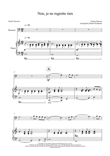 Non, Je Ne Regrette Rien (arr. Robert Steadman)
