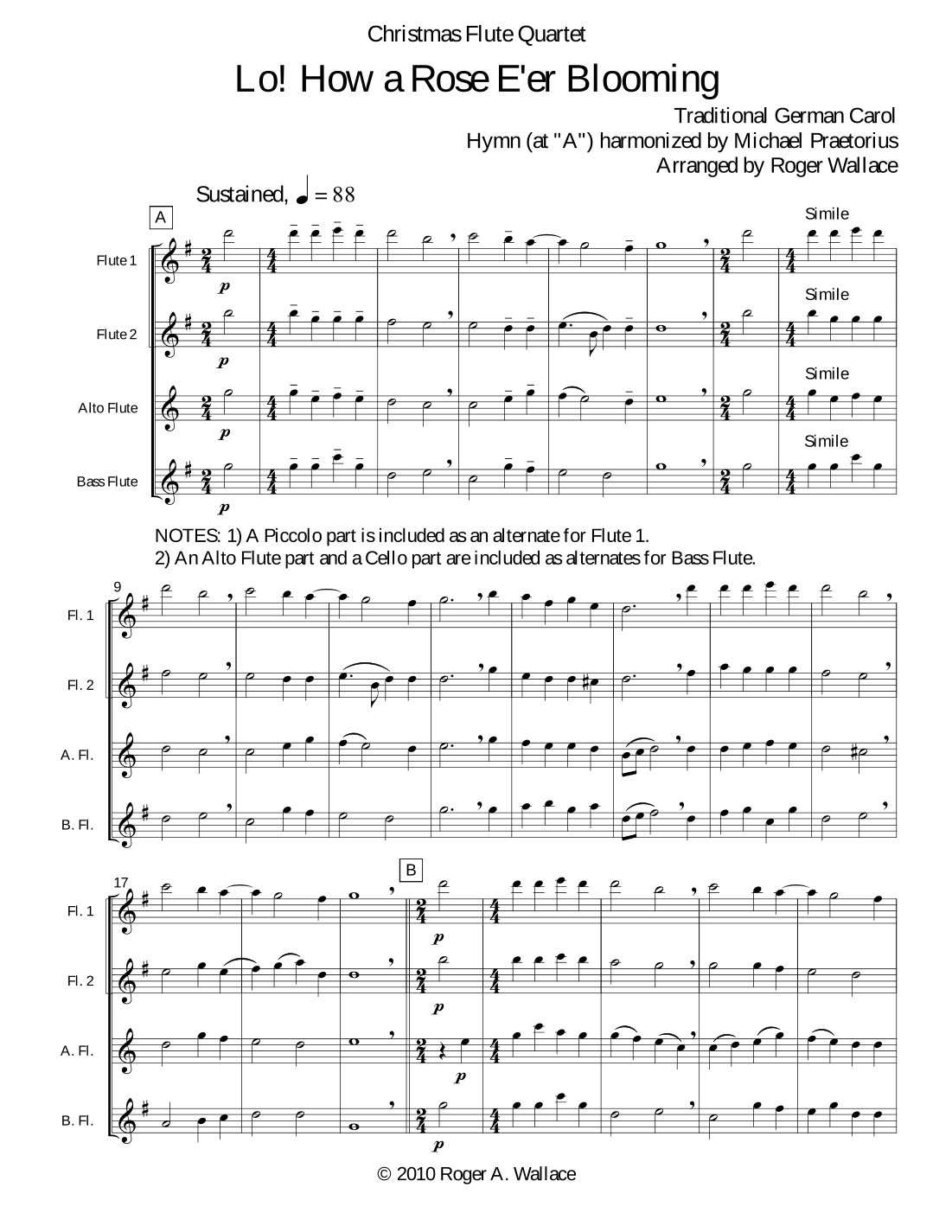 Lo! How a Rose E'er Blooming (Flute Quartet) (arr. Roger Wallace)