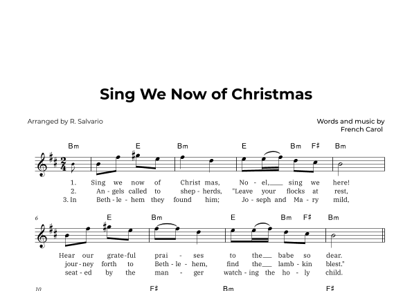 Sing We Now of Christmas (Key of B Minor) (arr. R. Salvario)