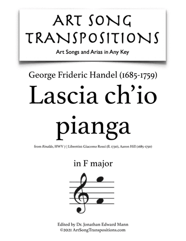 HANDEL: Lascia ch'io pianga (transposed to F major) (arr. ArtSongTranspositions.com)