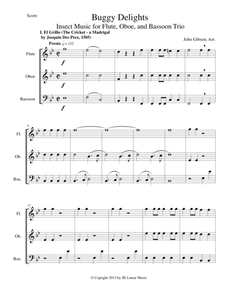 Buggy Delights for Flute, Oboe, and Bassoon Trio (arr. John Gibson)