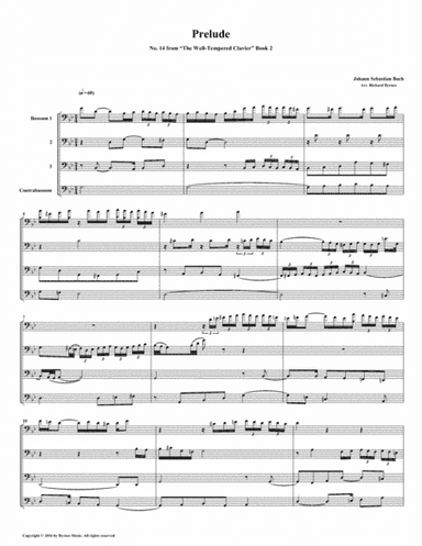 Prelude 14 from Well-Tempered Clavier, Book 2 (Bassoon Quartet) (arr. Richard Byrnes)