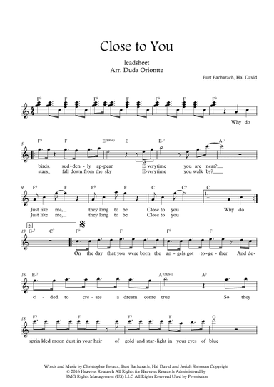 Close To You (arr. Duda Oriontte)