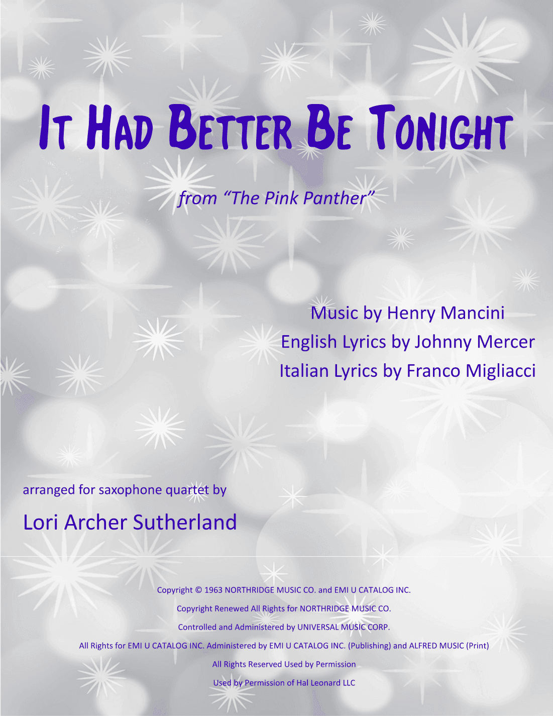 It Had Better Be Tonight (arr. Lori Archer Sutherland)