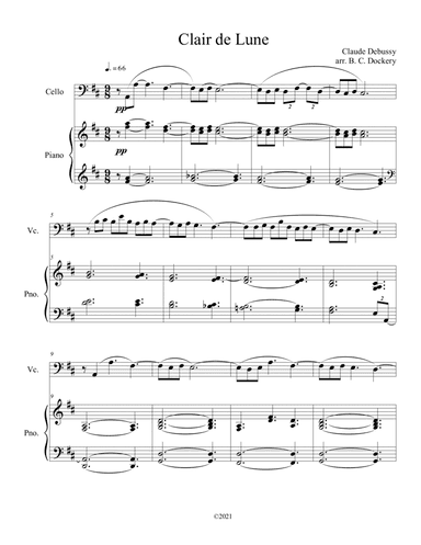 Clair de Lune (Cello Solo) with piano accompaniment (arr. B. C. Dockery)