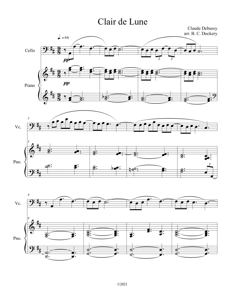 Clair de Lune (Cello Solo) with piano accompaniment (arr. B. C. Dockery)
