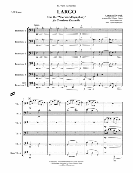 Largo from the "New World Symphony" for 6-part Trombone Ensemble (arr. Ed Hayes)