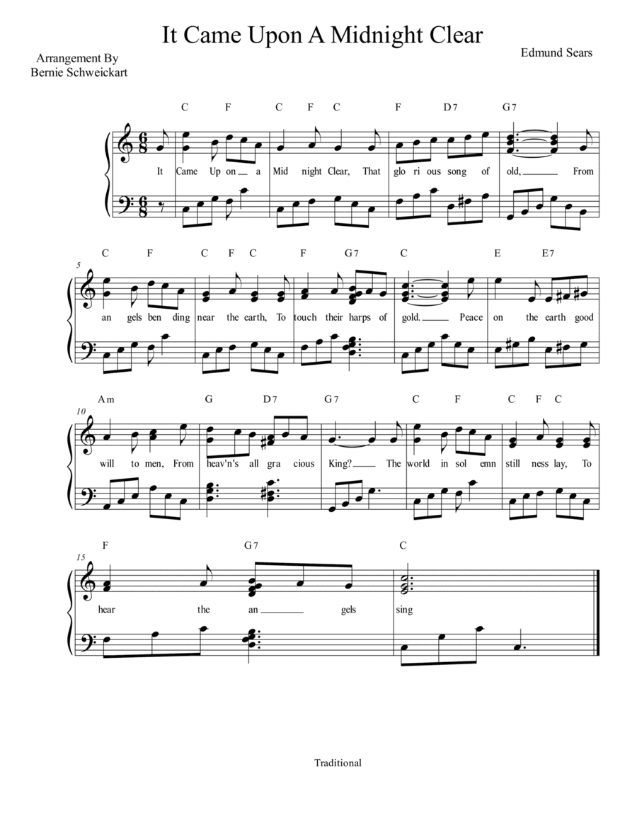 It Came Upon A Midnight Clear (C Major) (arr. Bernie Schweickart)