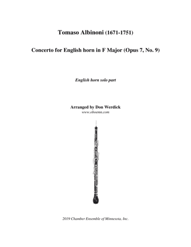 Concerto for English horn in F Major, Op. 7 No. 9 (arr. Don Werdick (1946 - ))