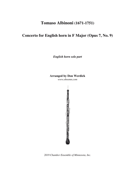 Concerto for English horn in F Major, Op. 7 No. 9 (arr. Don Werdick (1946 - ))