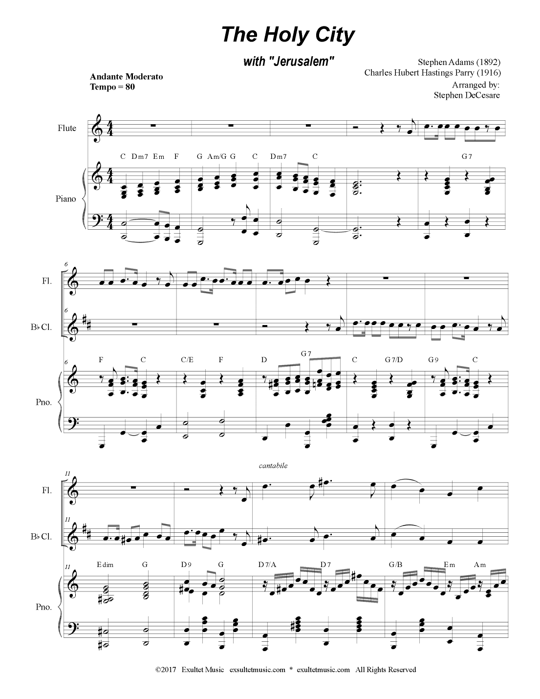 The Holy City (with "Jerusalem") (Duet for Flute and Bb-Clarinet) (arr. Stephen DeCesare)