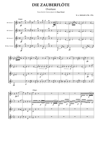Overture from the opera "The Magic Flute" for Clarinet Quartet (arr. Diego Marani)